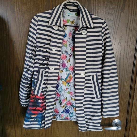 Desigual Striped Butterfly Jacket Small Size 36 - Picture 1 of 16